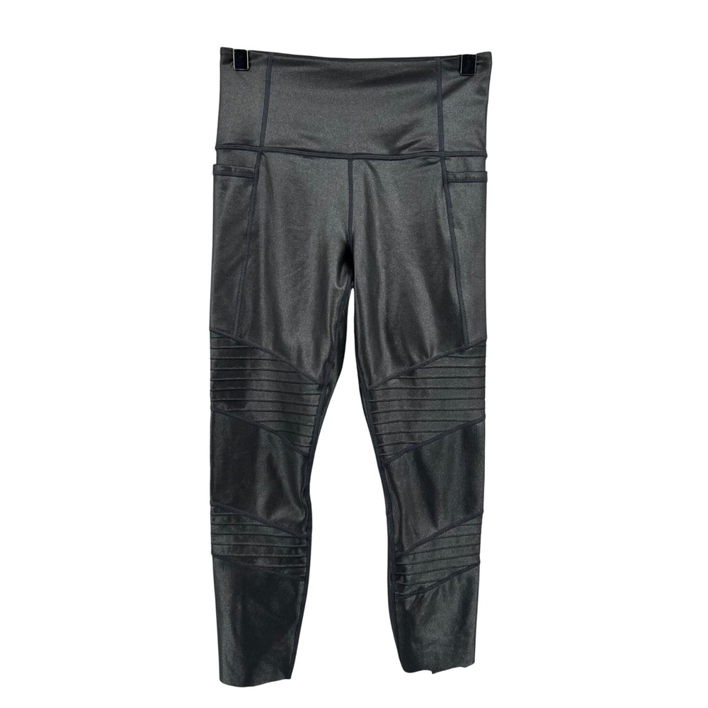 Athleta Inclination Moto Tight Leggings Metallic Black High Rise 512070 XS